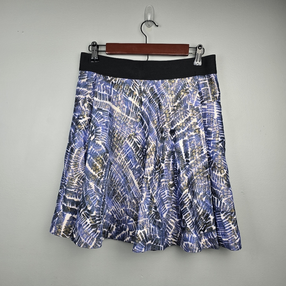NIC+ZOE Pleated Full A-line Skirt Abstract Blue Black Metallic Womens Size 6